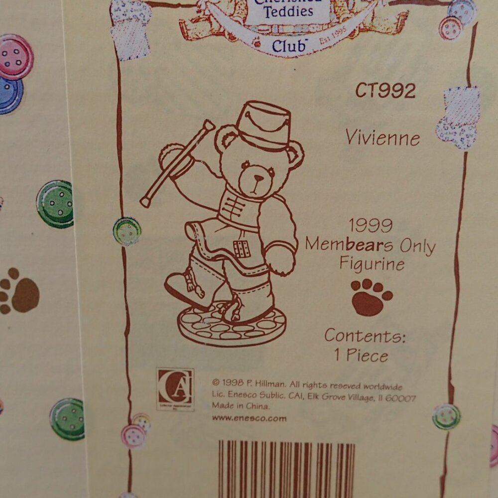 Cherished Teddies Vivienne 1999 Membears Only Figurine